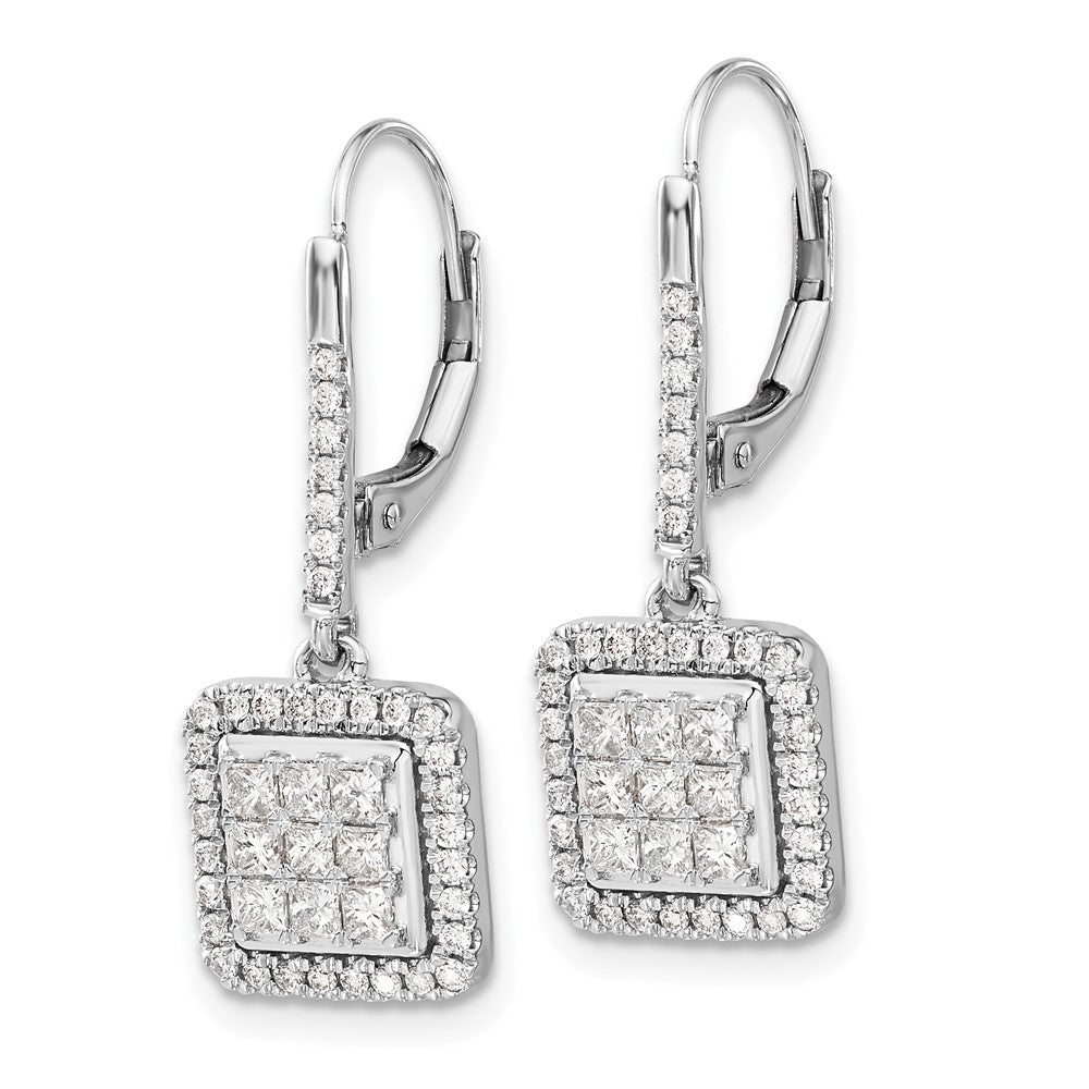 14k White Gold Real Diamond Cluster Leverback Earrings