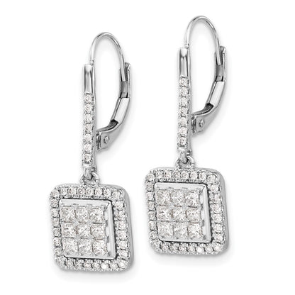 14k White Gold Real Diamond Cluster Leverback Earrings