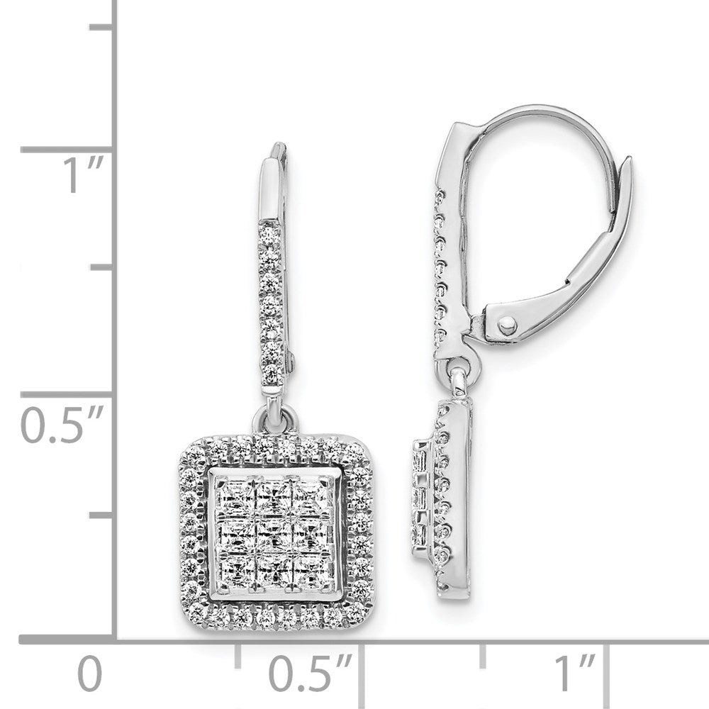 14k White Gold Real Diamond Cluster Leverback Earrings