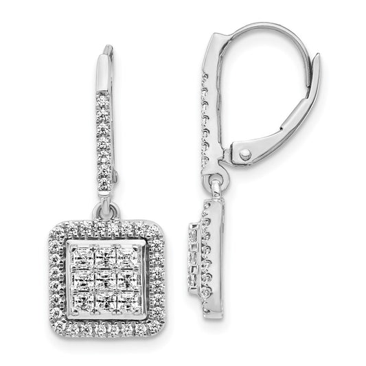 Solid 14k White Gold Simulated CZ Cluster LeverbacK Earrings