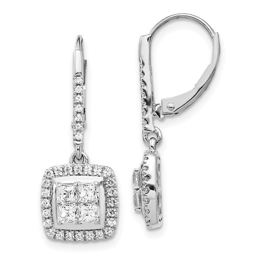 Solid 14k White Gold Simulated CZ Cluster LeverbacK Earrings