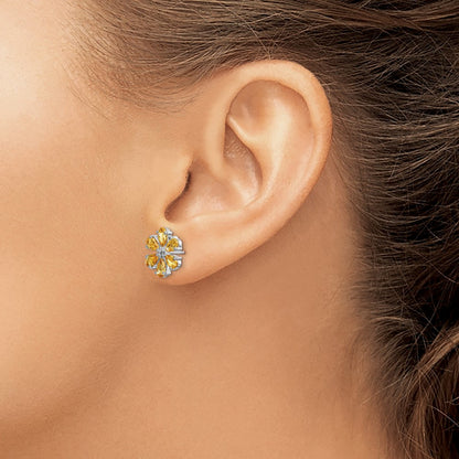 14k White Gold Real Diamond Citrine Flower Earrings