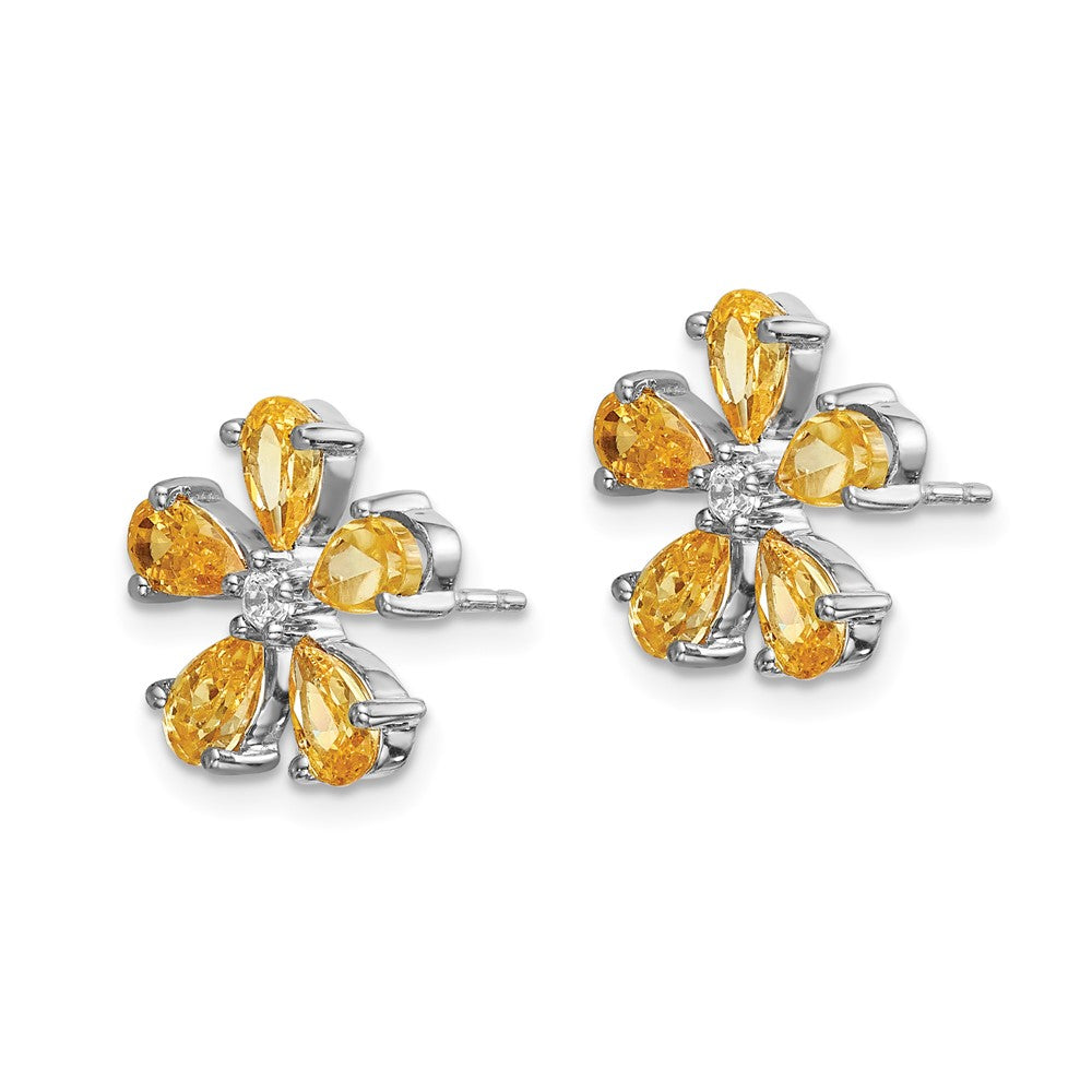 14k White Gold Real Diamond Citrine Flower Earrings