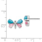 14k White Gold Real Diamond/Turquoise/Rose Quartz Butterfly Earrings
