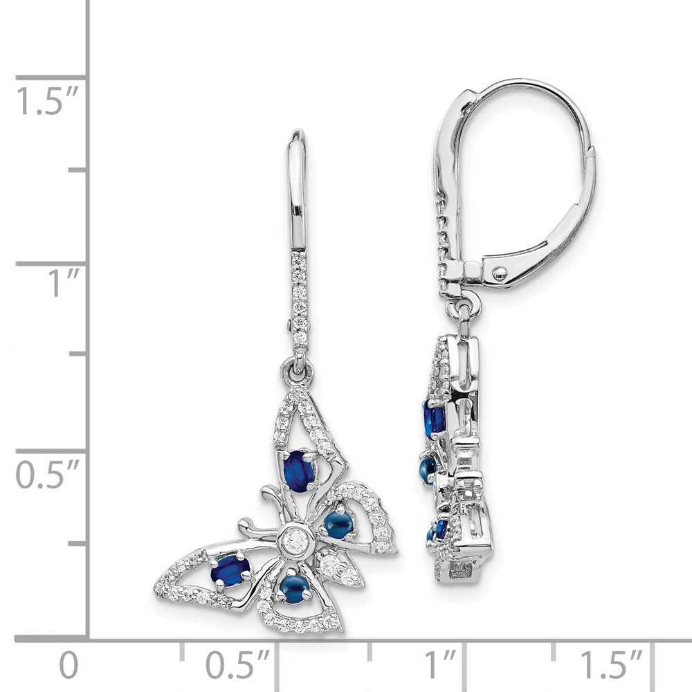 14k White Gold Real Diamond/Sapphire Butterfly Leverback Earrings