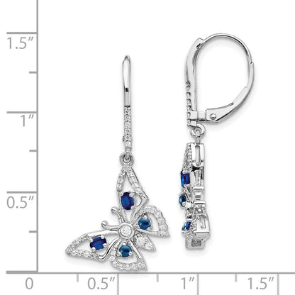 14k White Gold Real Diamond/Sapphire Butterfly Leverback Earrings