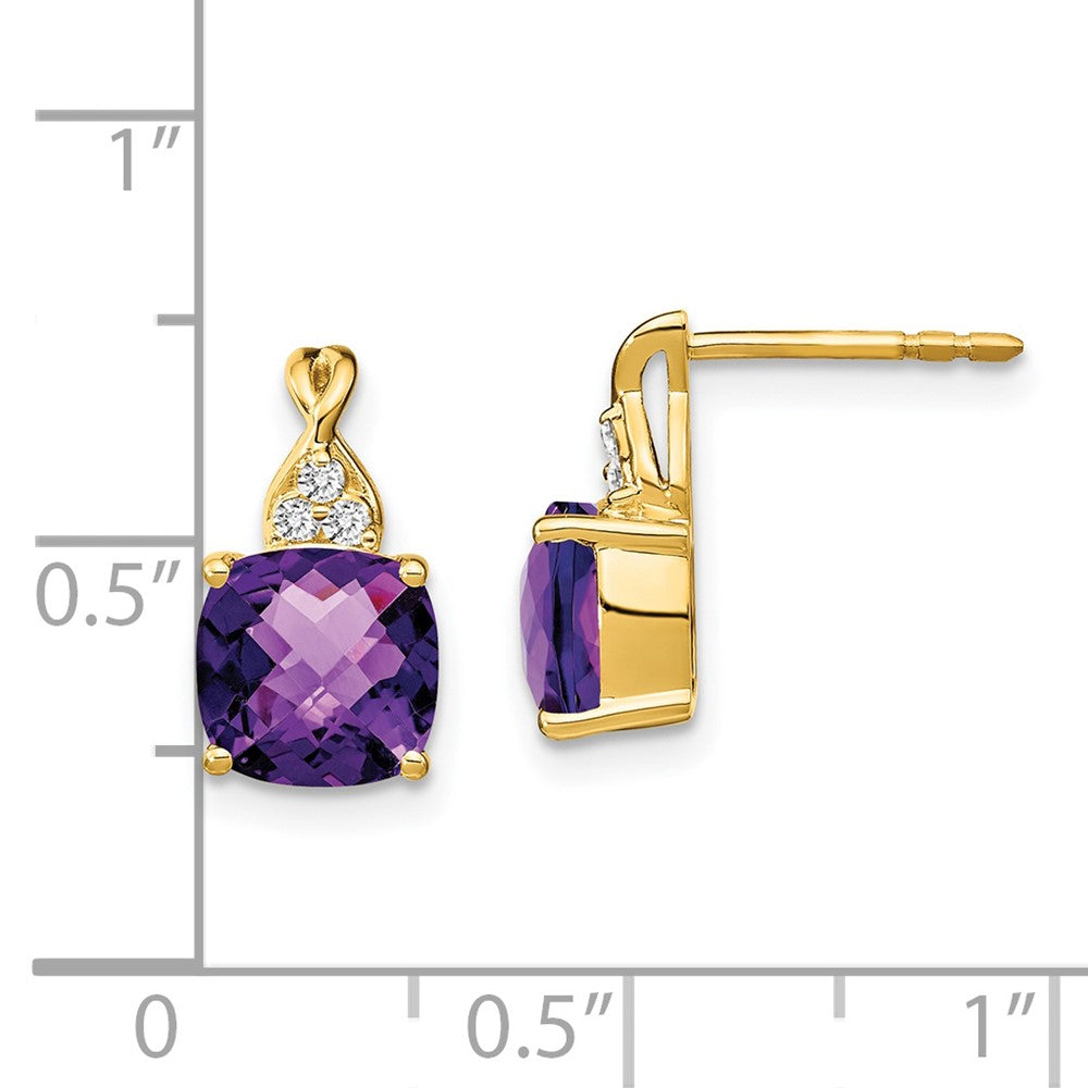 14k Yellow Gold Checkerboard Amethyst and Real Diamond Earrings EM4393-AM-006-YA