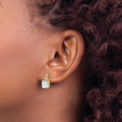 Solid 14k Yellow Gold ChecKerboard Simulated Aquamarine and CZ Earrings