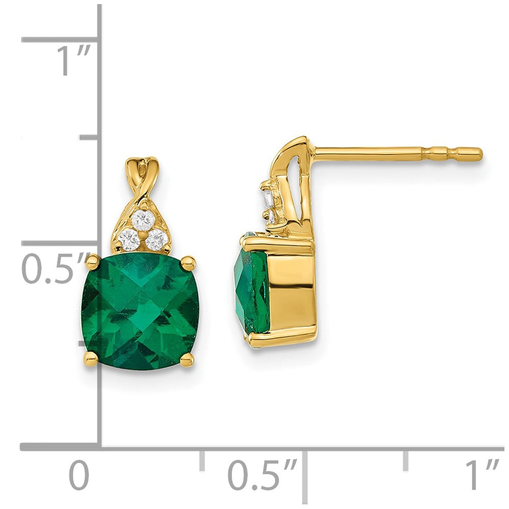 14k Yellow Gold Checkerboard Created Emerald and Real Diamond Earrings EM4393-CEM-006-YA