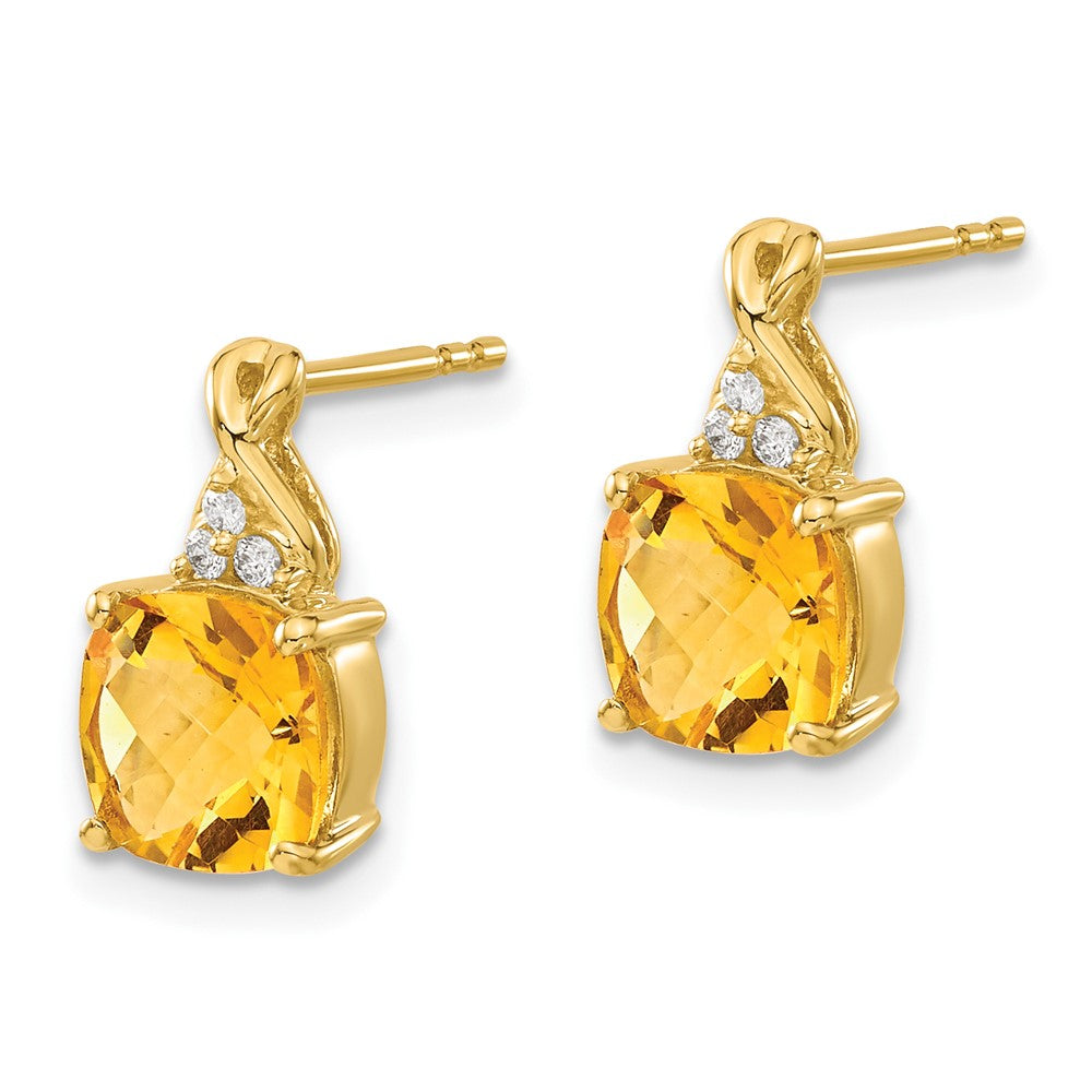 14k Yellow Gold Checkerboard Citrine and Real Diamond Earrings