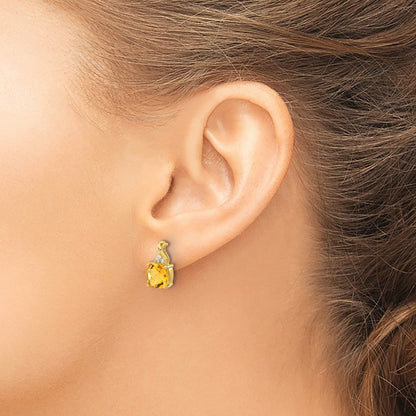 14k Yellow Gold Checkerboard Citrine and Real Diamond Earrings