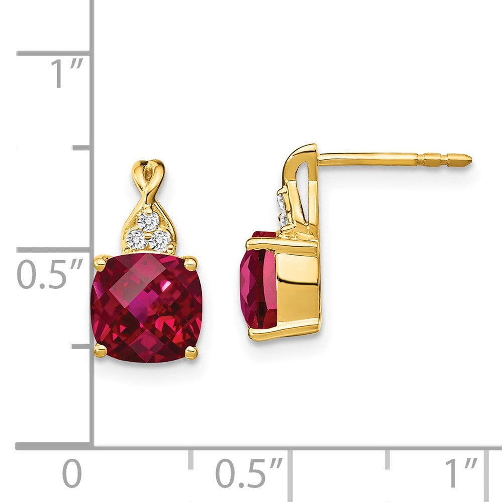 14k Yellow Gold Checkerboard Created Ruby and Real Diamond Earrings EM4393-CRU-006-YA