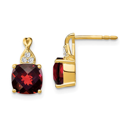 14k Yellow Gold Checkerboard Garnet and Real Diamond Earrings EM4393-GA-006-YA