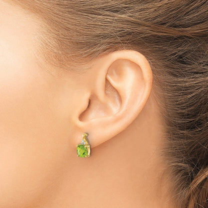 14k Yellow Gold Checkerboard Peridot and Real Diamond Earrings