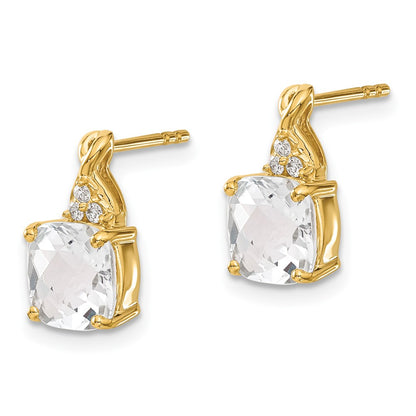 14k Yellow Gold Checkerboard White Topaz and Real Diamond Earrings