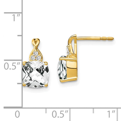 14k Yellow Gold Checkerboard White Topaz and Real Diamond Earrings