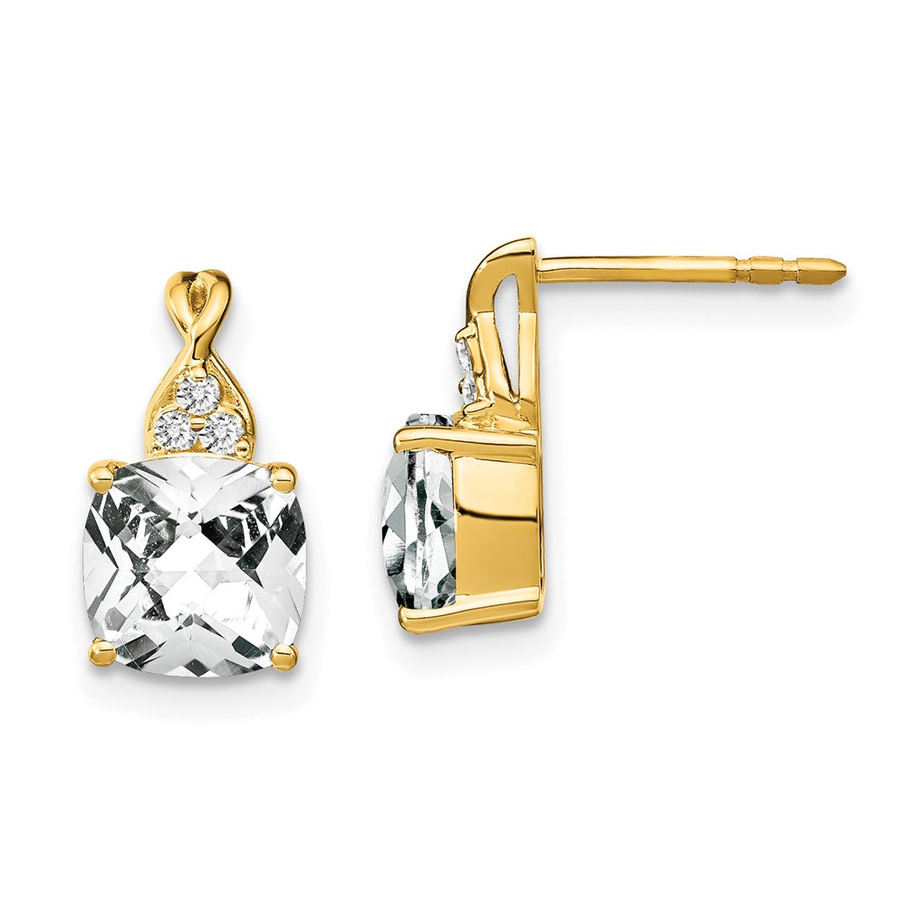 14k Yellow Gold Checkerboard White Topaz and Real Diamond Earrings EM4393-WT-006-YA