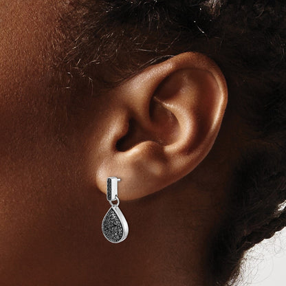 14k White Gold Real Diamond Black Teardrop Dangle Post Earrings