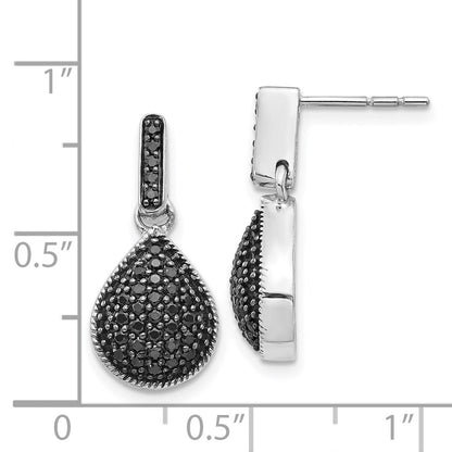 14k White Gold Real Diamond Black Teardrop Dangle Post Earrings