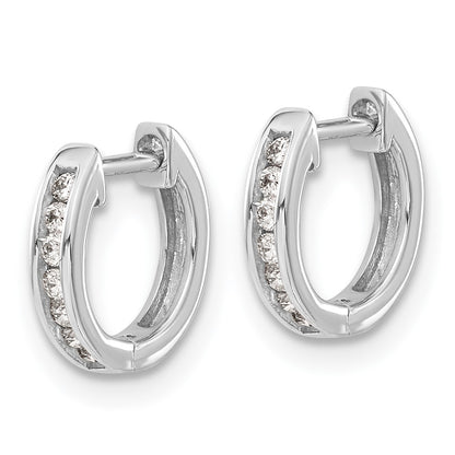14k White Gold Real Diamond Hinged Hoop Earrings