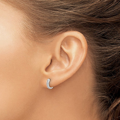 14k White Gold Real Diamond Hinged Hoop Earrings