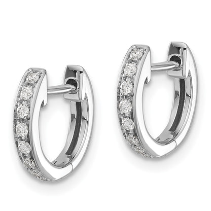 14k White Gold Real Diamond Hinged Hoop Earrings