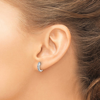 14k White Gold Real Diamond Hinged Hoop Earrings