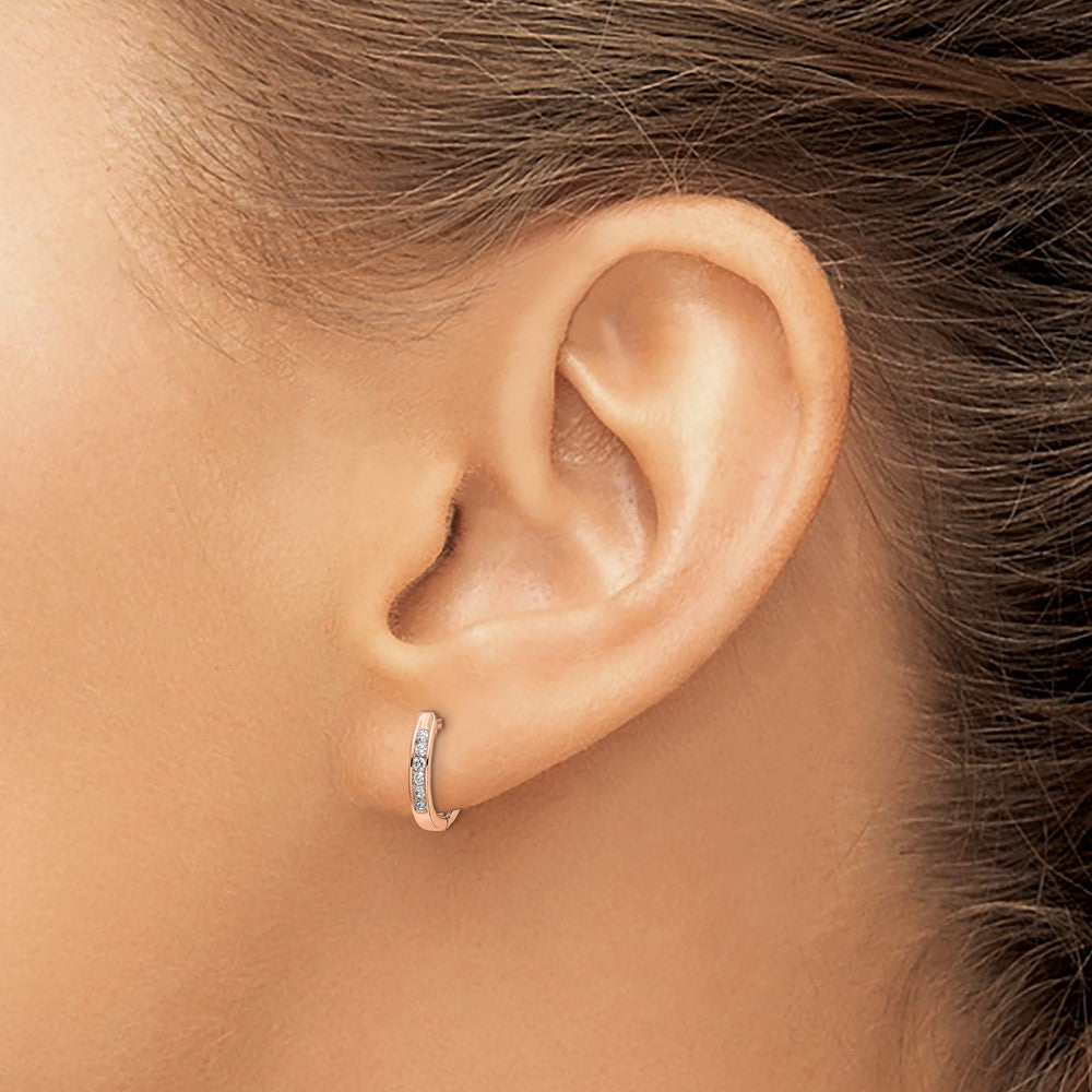 14k Rose Gold Polished Real Diamond Hinged Hoop Earrings EM5349-013-RA