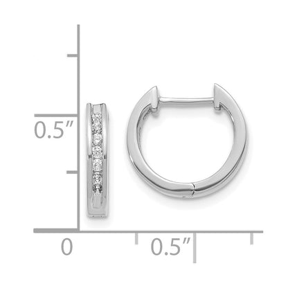 14k White Gold Real Diamond Hinged Hoop Earrings