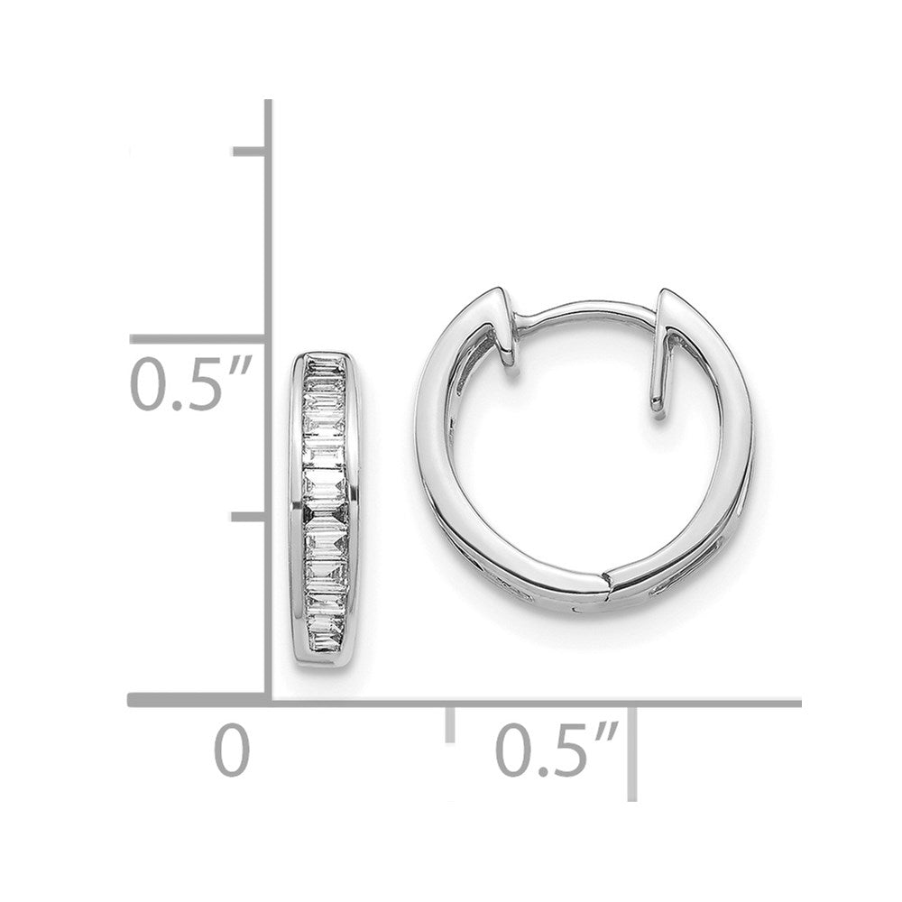 Solid 14k White Gold Baguette Simulated CZ Hinged Hoop Earrings