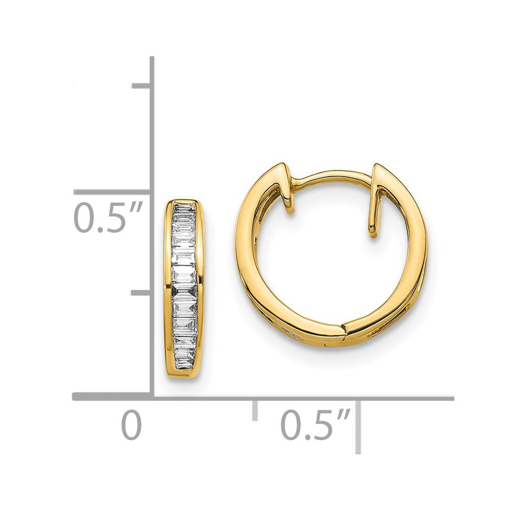 Solid 14k Yellow Gold Baguette Simulated CZ Hinged Hoop Earrings