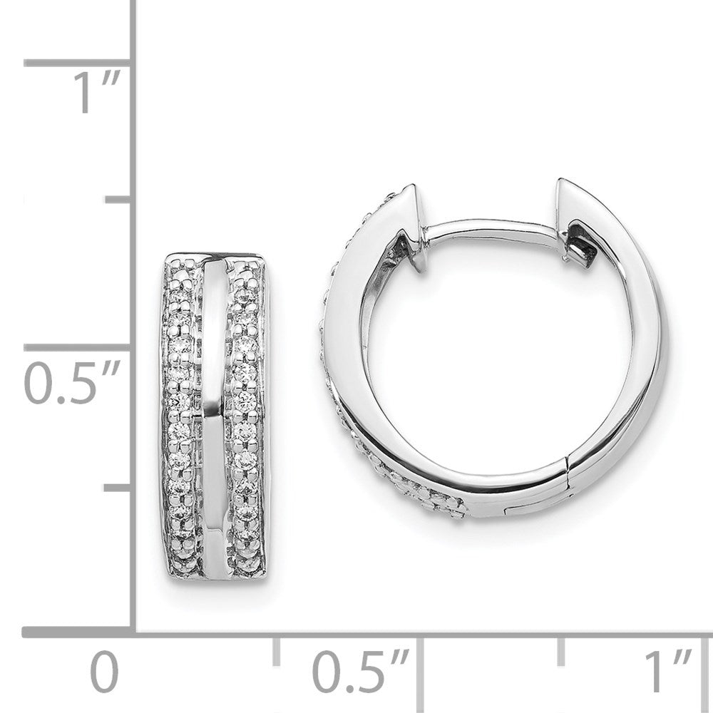 14k White Gold 2-row Real Diamond Hinged Hoop Earrings EM5357-020-WA