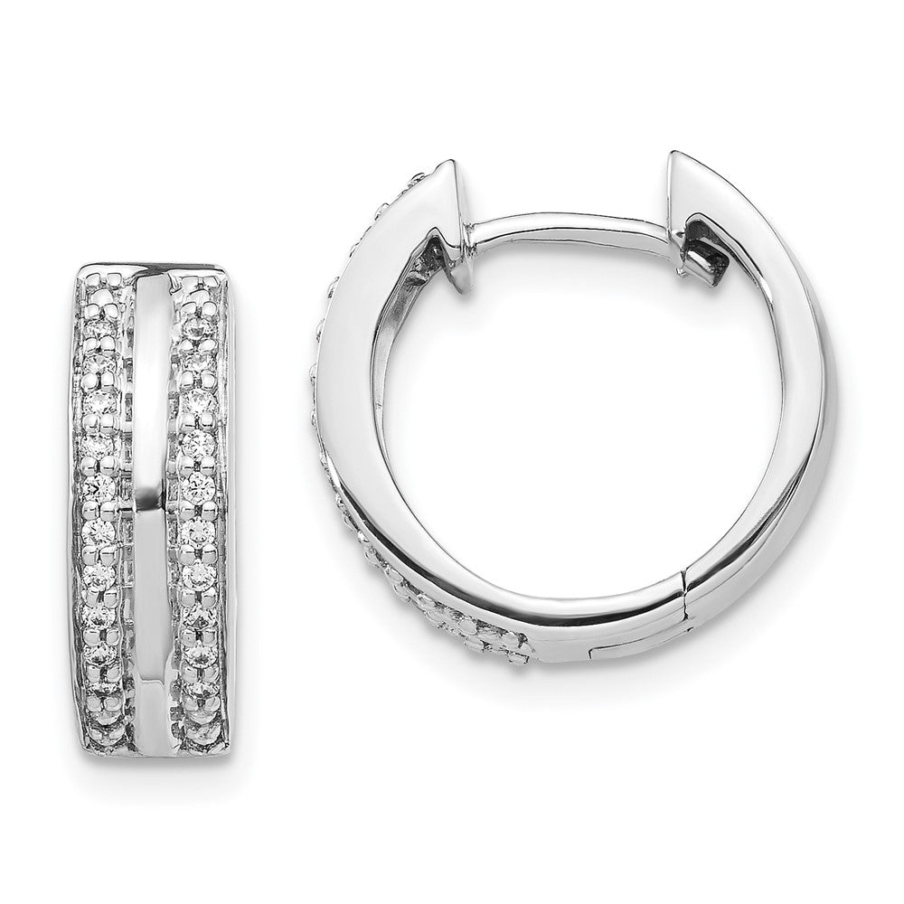 14k White Gold 2-row Real Diamond Hinged Hoop Earrings EM5357-020-WA