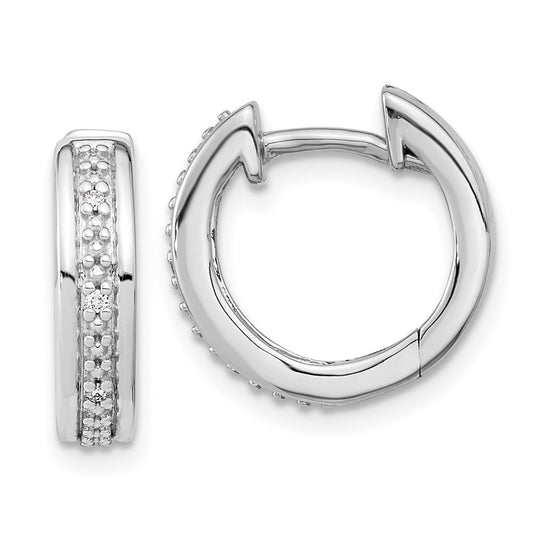 14k White Gold Real Diamond Complete Hinged Hoop Earrings