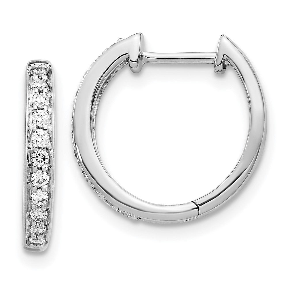 14k White Gold Real Diamond Complete Hinged Hoop Earrings