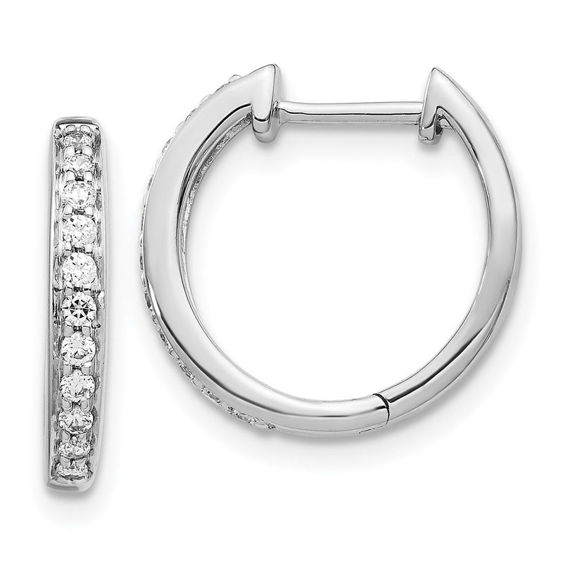 14k White Gold Real Diamond Complete Hinged Hoop Earrings