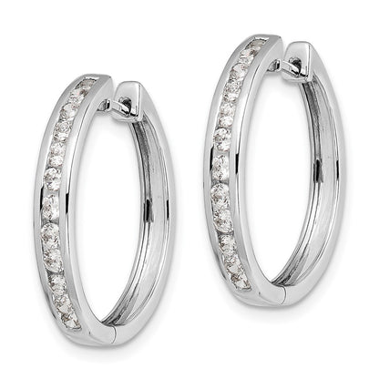 14k White Gold Real Diamond Hinged Hoop Earrings