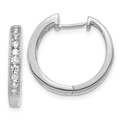14k White Gold Real Diamond Hinged Hoop Earrings
