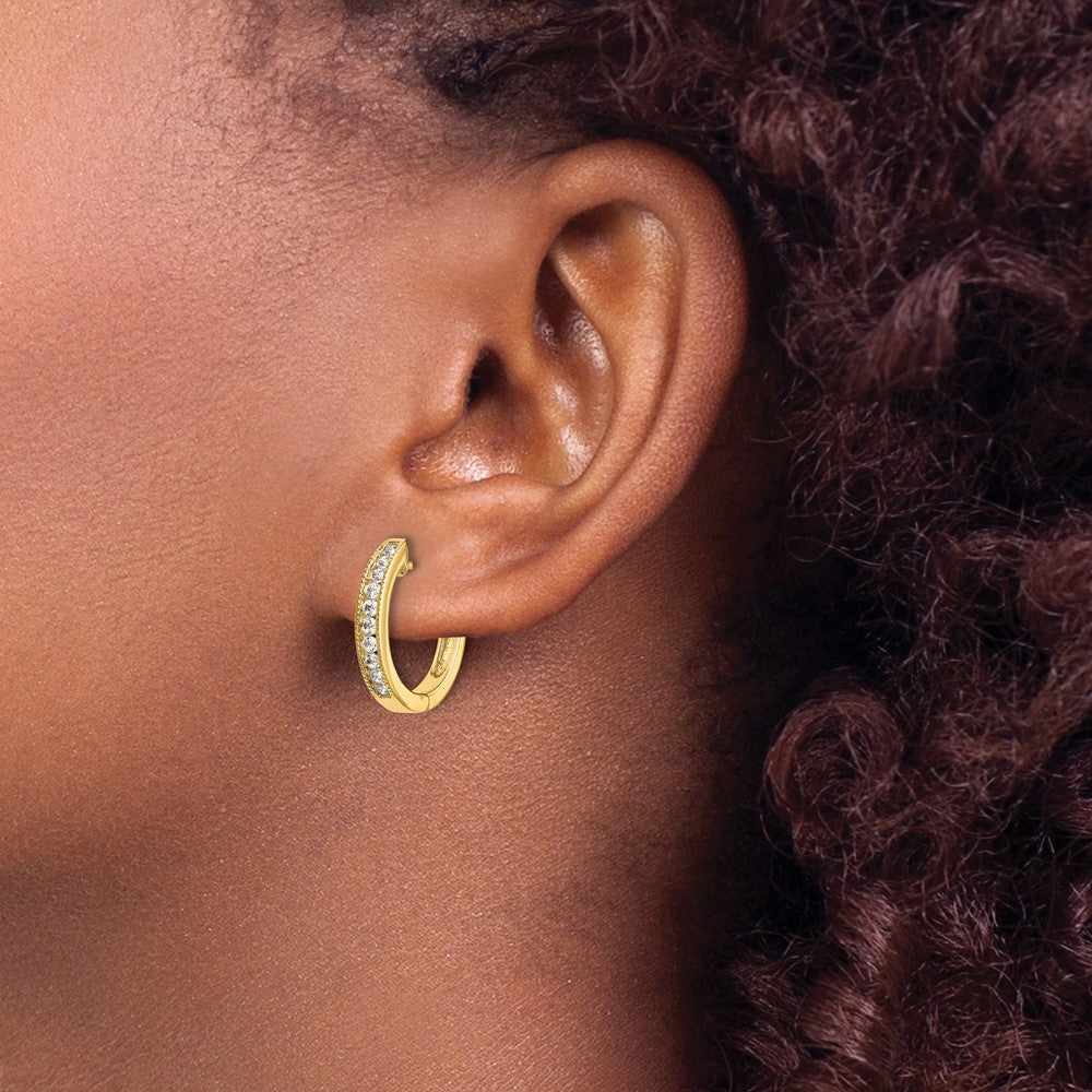 14k Yellow Gold Real Diamond Hinged Hoop Earrings