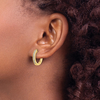 14k Yellow Gold Real Diamond Hinged Hoop Earrings