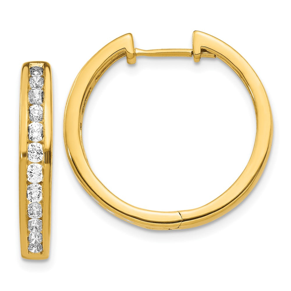 14k Yellow Gold Real Diamond Hinged Hoop Earrings