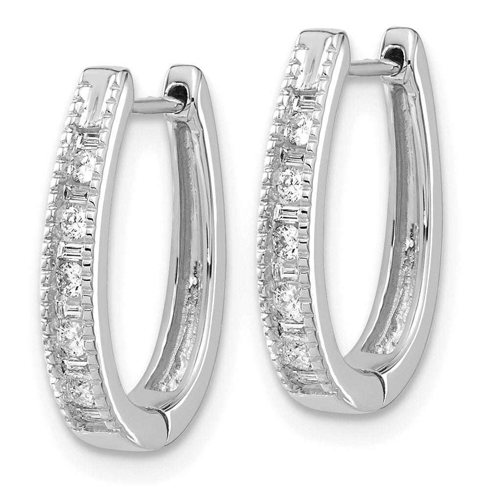 14k White Gold Real Diamond Oval Hinged Hoop Earrings