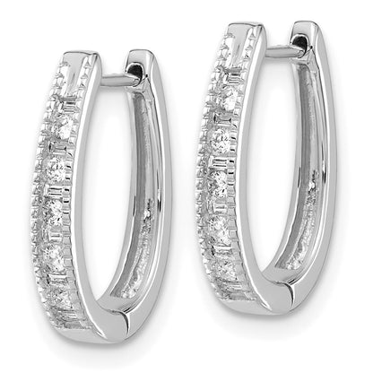 14k White Gold Real Diamond Oval Hinged Hoop Earrings
