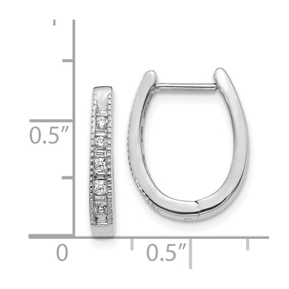 14k White Gold Real Diamond Oval Hinged Hoop Earrings