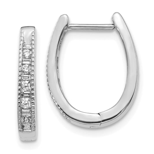 14k White Gold Real Diamond Oval Hinged Hoop Earrings