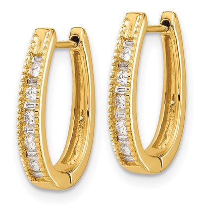14k Yellow Gold Real Diamond Oval Hinged Hoop Earrings