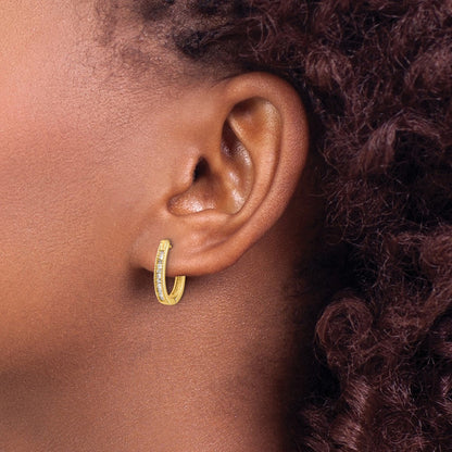 14k Yellow Gold Real Diamond Oval Hinged Hoop Earrings