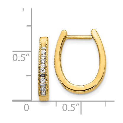 14k Yellow Gold Real Diamond Oval Hinged Hoop Earrings