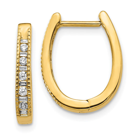 14k Yellow Gold Real Diamond Oval Hinged Hoop Earrings