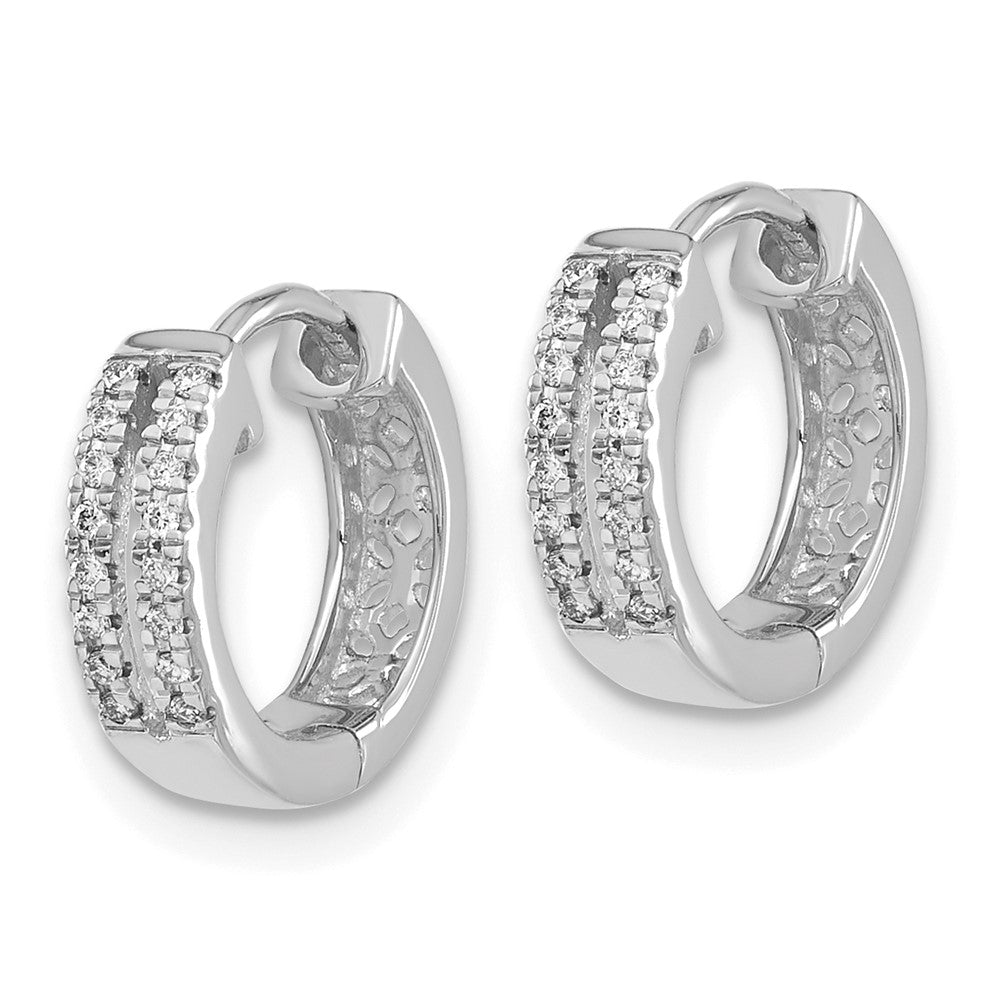 14k White Gold Real Diamond Hinged Round Hoop Earrings